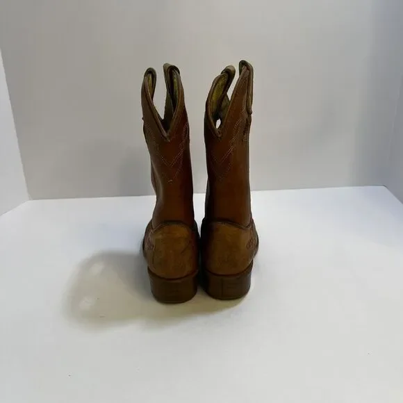 Vintage Dingo uni-sex tan w/ detail stitching 11.5 D kids cowboy boots - Picture 5 of 16